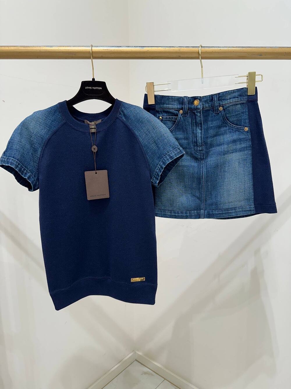 Louis Vuitton Wool & Silk T-Shirt with Denim Sleeves Set - XS